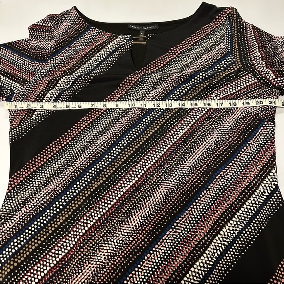 WHBM Womens Midi Shift Dress Sz XL Long Sleeve Stretch Boat Neck Black Striped - Picture 6 of 11